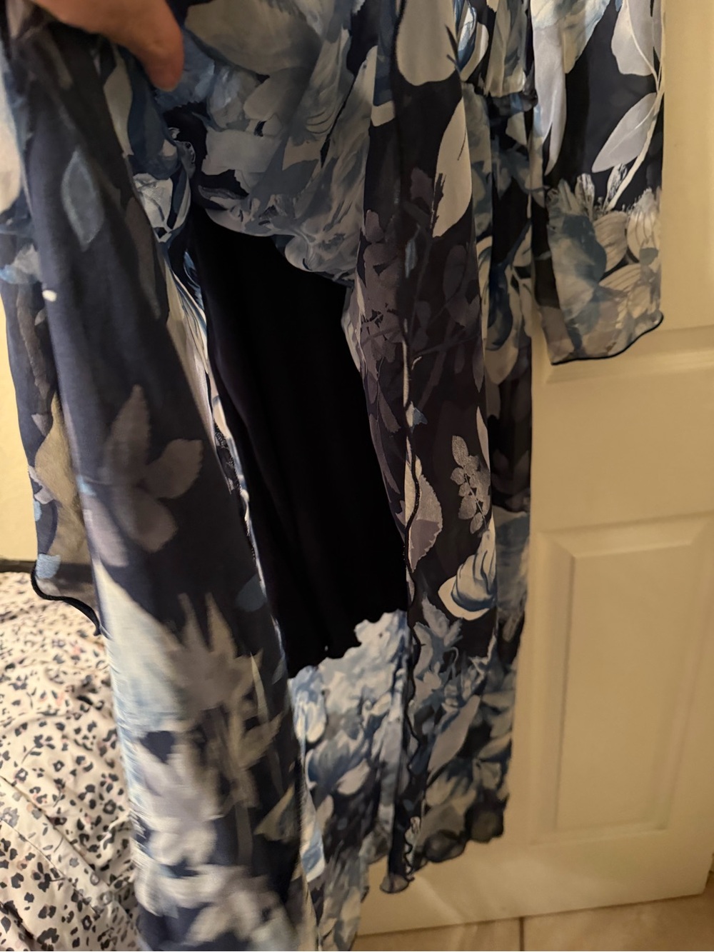Blue Floral Wrap Midi Dress with Elastic Waist - Picture 3 of 5